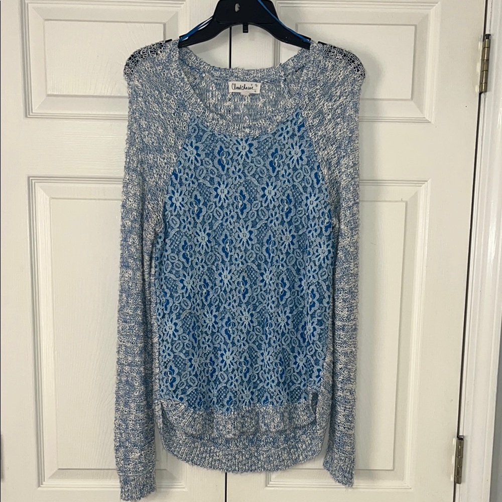 Blue and White Lace Sweater